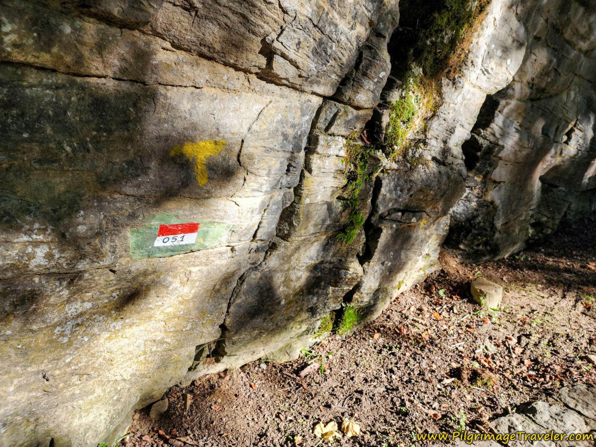First Painted Waymark on Rock Cliff