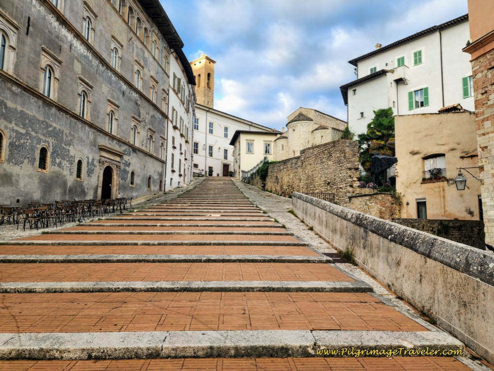 Way of St. Francis: Day Fifteen, Spoleto to Macenano - Via dell'Arringo Stairway from the Piazza del Duomo
