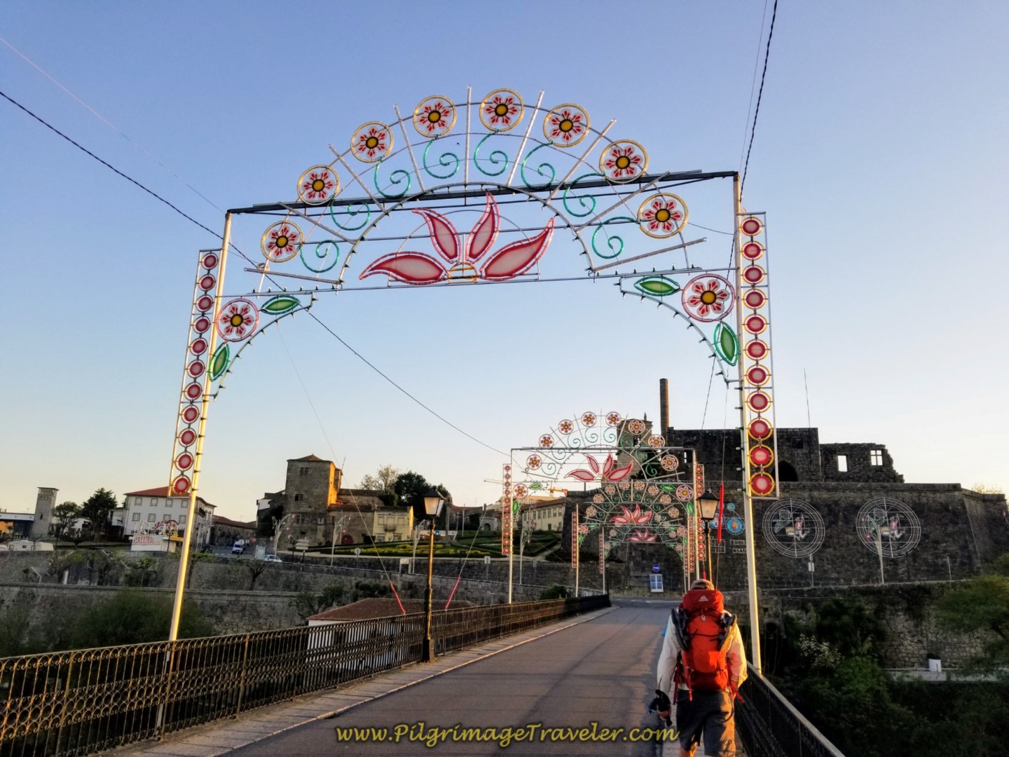 Crossing into Barcelos on 14th Century Medieval Bridge on day seventeen on the Central Route of the Camino Portugués