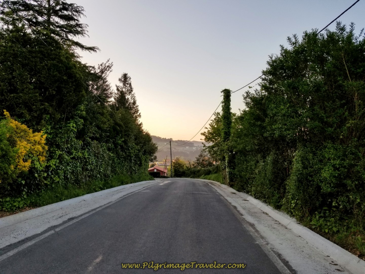 Walking Down the CP-2103 From the Albergue de Sergude on day two of the La Coruña Arm of the Camino Inglés