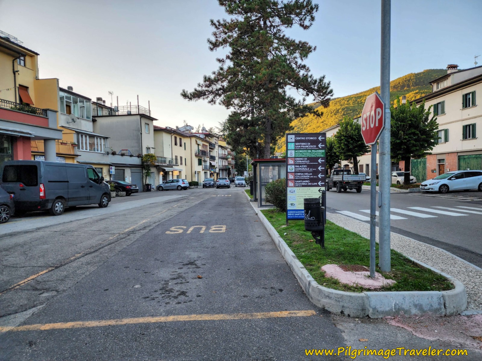 Left Turn at Brown Signs on the Way of St Francis Pieve Santo Stefano to Montagna