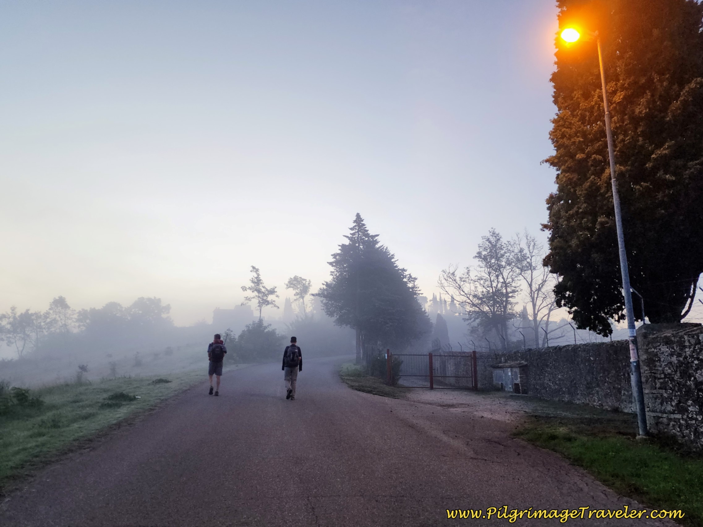 Pilgrim's Misty Morning Start from the Monastero