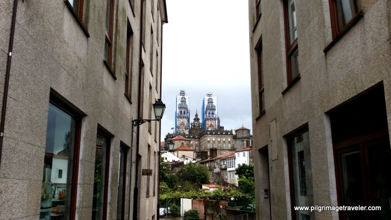 The Cathedral to Santiago from the Rúa Hortas, Santiago de Compostela, Galacia, Spain