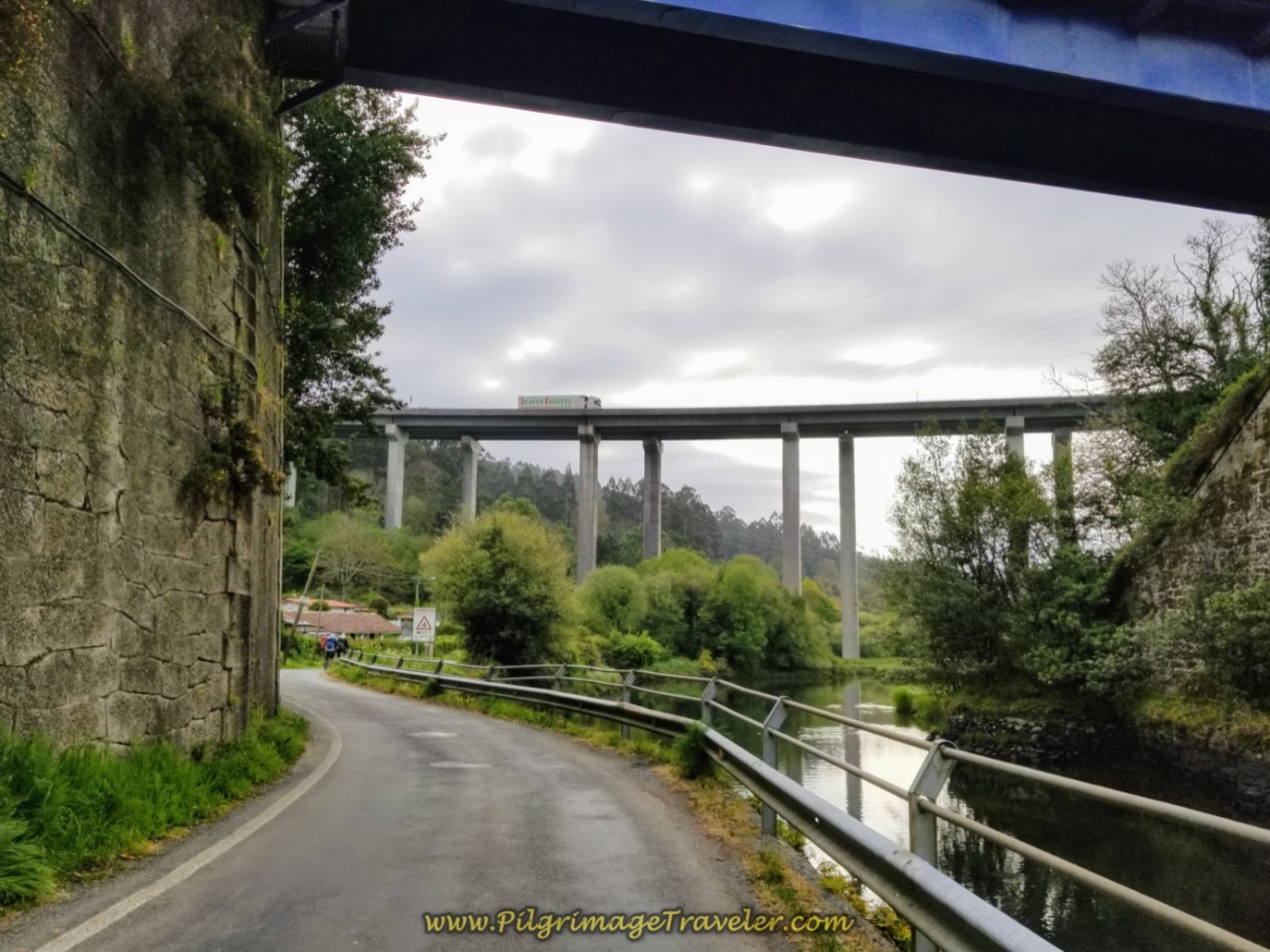 Cross Under the E-1 Along the DP-4804 by the Lambre River on day four of the Camino Inglés