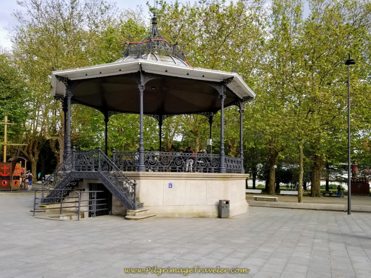 Gazebo in Praza da Constitución on day one of the Camino Inglés