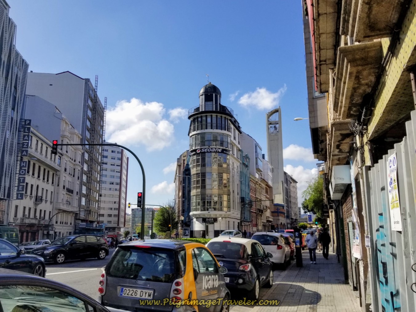 Left Turn at the Seoane Tower, in La Coruña, on day one of the La Coruña Arm of the Camino Inglés