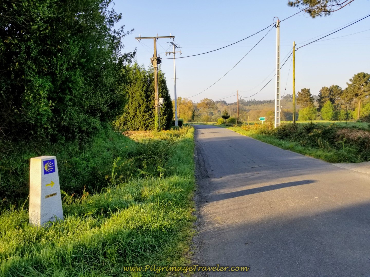 Walk Straight On at Kilometer Marker 35.8 on day seven of the Camino Inglés