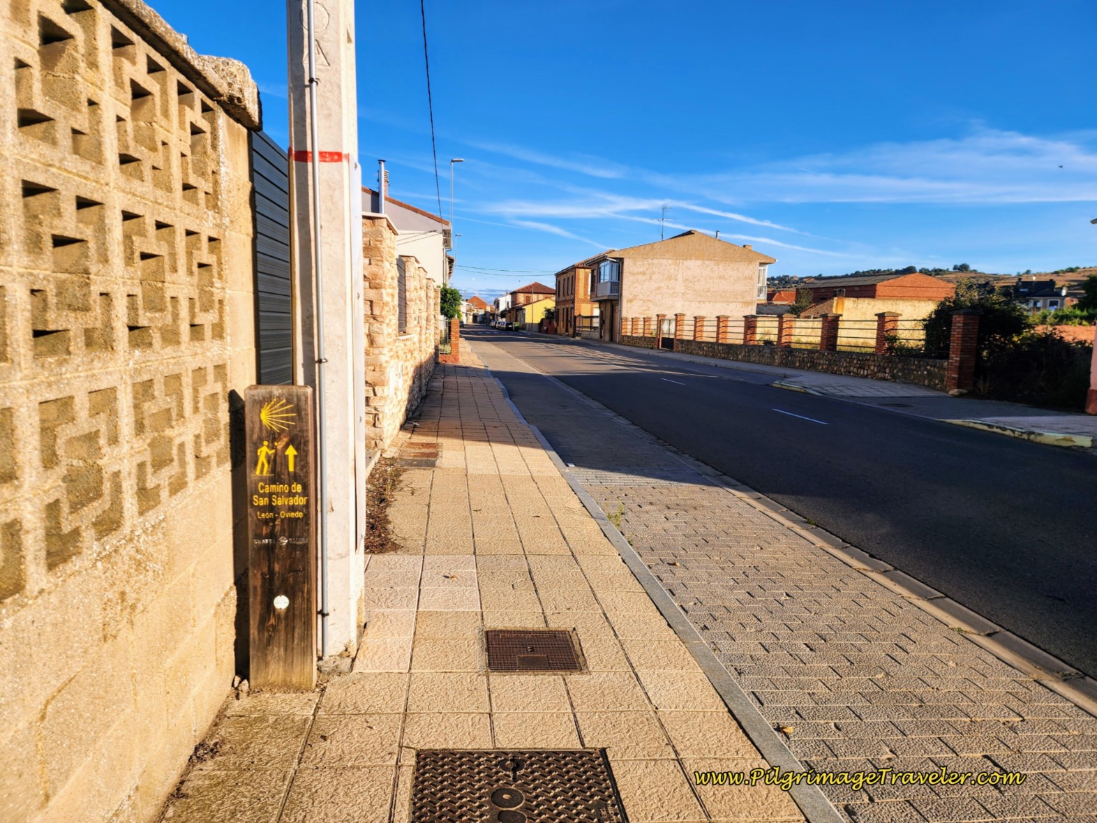 Wooden Waymark in Carbajal de la Legua on Day One of the Camino de San Salvador