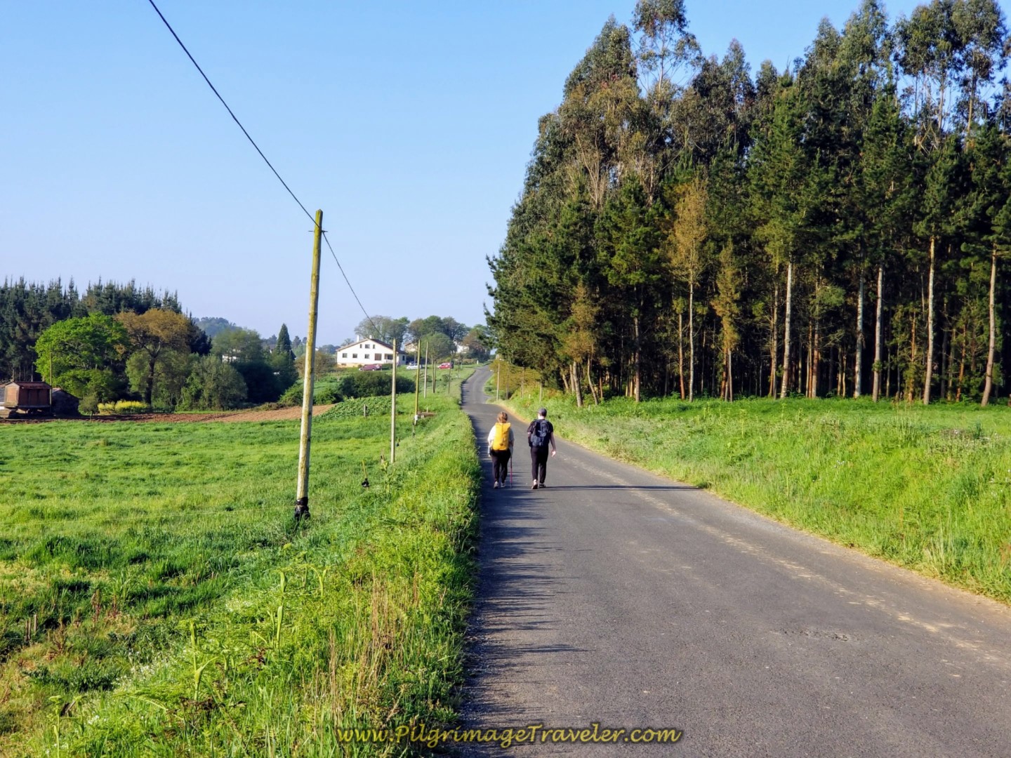 Peregrinos Walking Toward Vila Fernández on day eight of the Camino Inglés Peregrinos Walking Toward Vila Fernández on day eight of the Camino Inglés