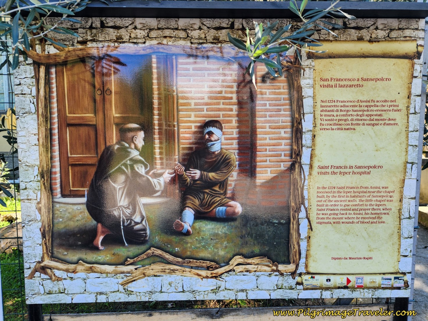 St. Francis Story Boards in Gricignano on day four of the Way of St. Francis from Sansepolcro to Citerna.