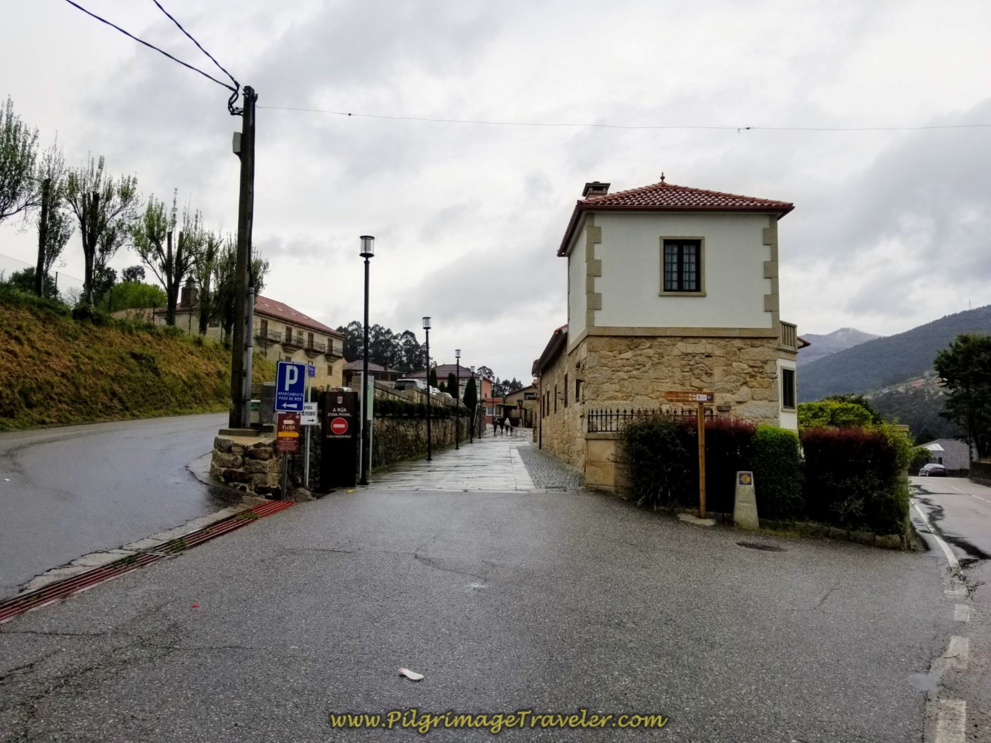 The Pedestrian Street, the Camiño da Rua, Into the Center of Mos on day twenty-one of the central route of the Portuguese Camino
