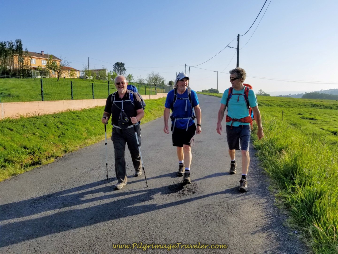 Steve, Rob and Rich Walking Merrily Into Cortos on day eight of the Camino Inglés Steve, Rob and Rich Walking Merrily Into Cortos on day eight of the Camino Inglés