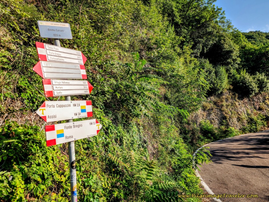 Way of St. Francis: Day Eleven, Assisi to Spello, The Signs at the Intersection of the Strada Monte Subasio and the Via Eremo delle Carceri