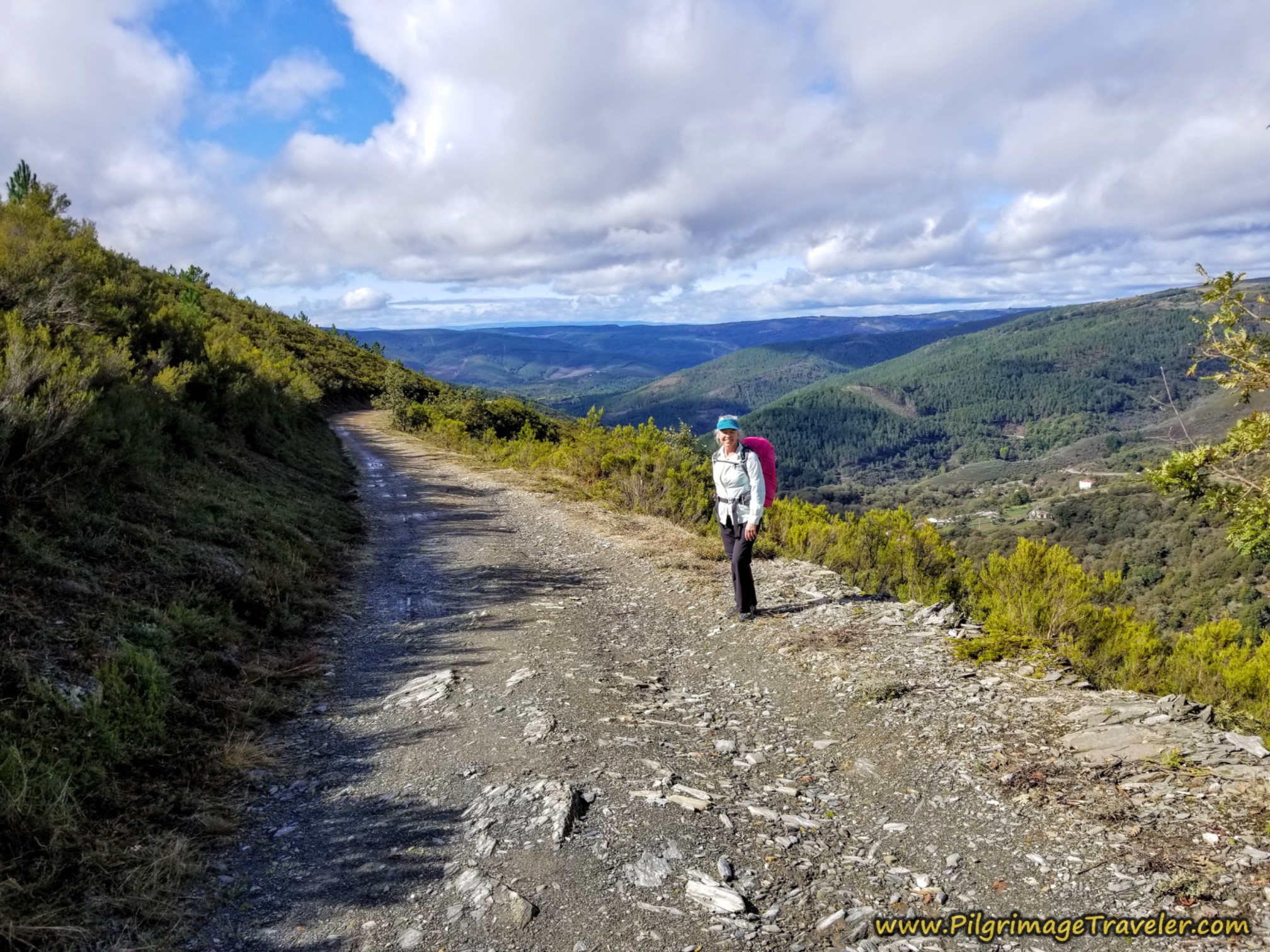 Elle on the High Road to Laza on the Camino Sanabrés