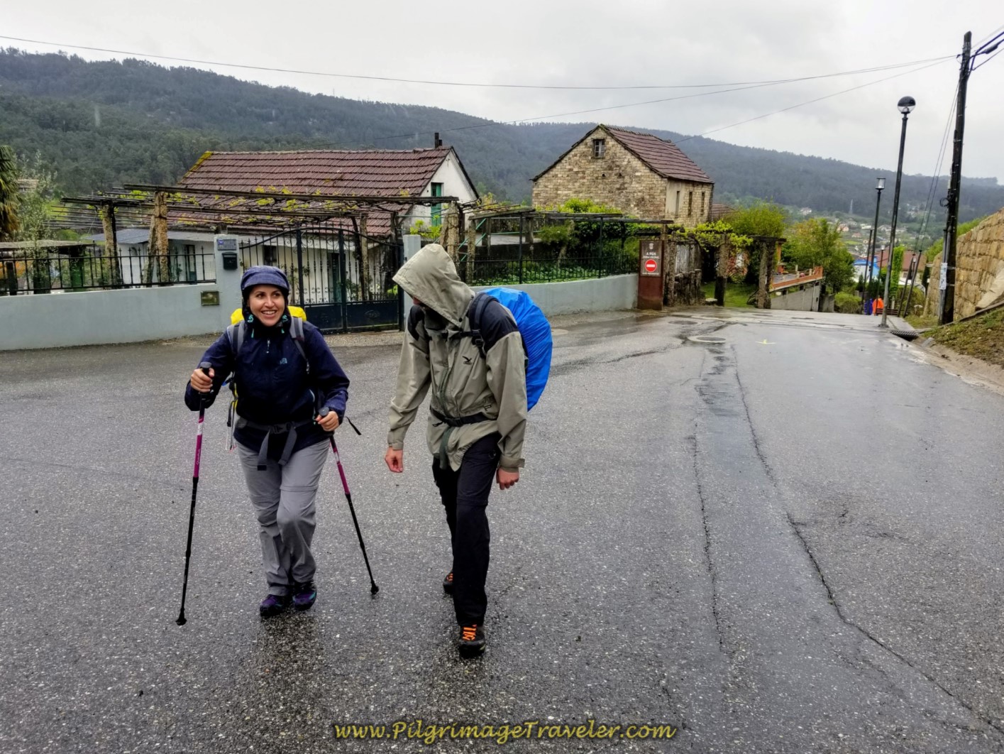 Miriam and Borut Negotiating the Climb out of Mos on day twenty-one of the central route of the Portuguese Camino