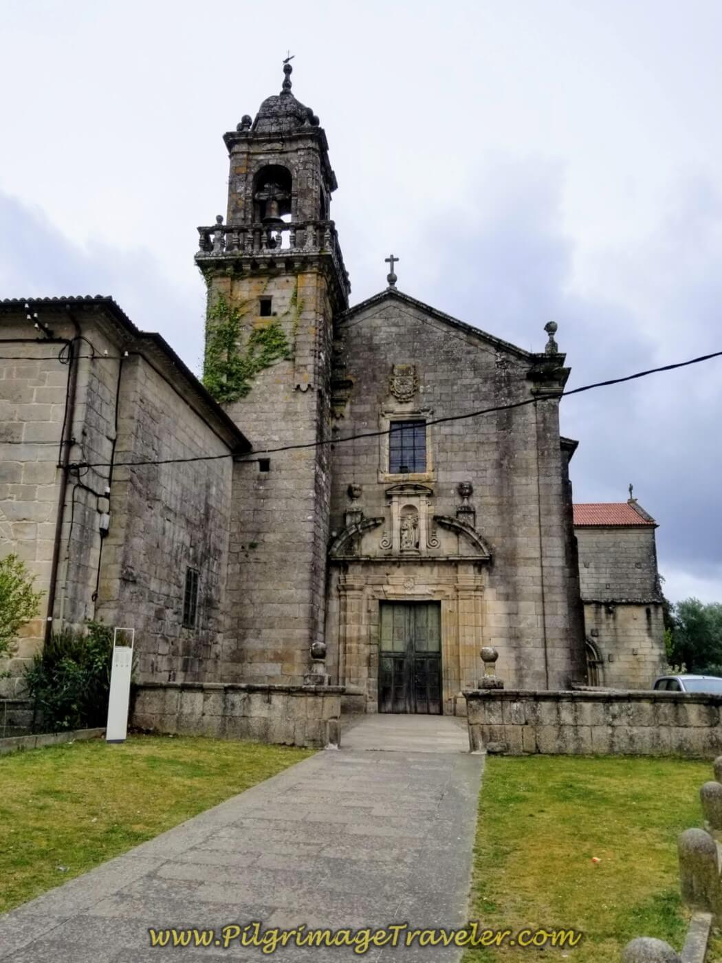 Walking by the Igrexa de Santo do Domingo in Tui on day twenty on the central route of the Portuguese Camino