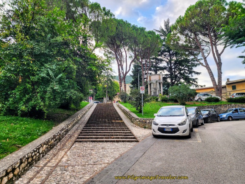 Way of St. Francis: Day Fifteen, Spoleto to Macenano - The Monumento a Caduti, War Memorial is Ahead