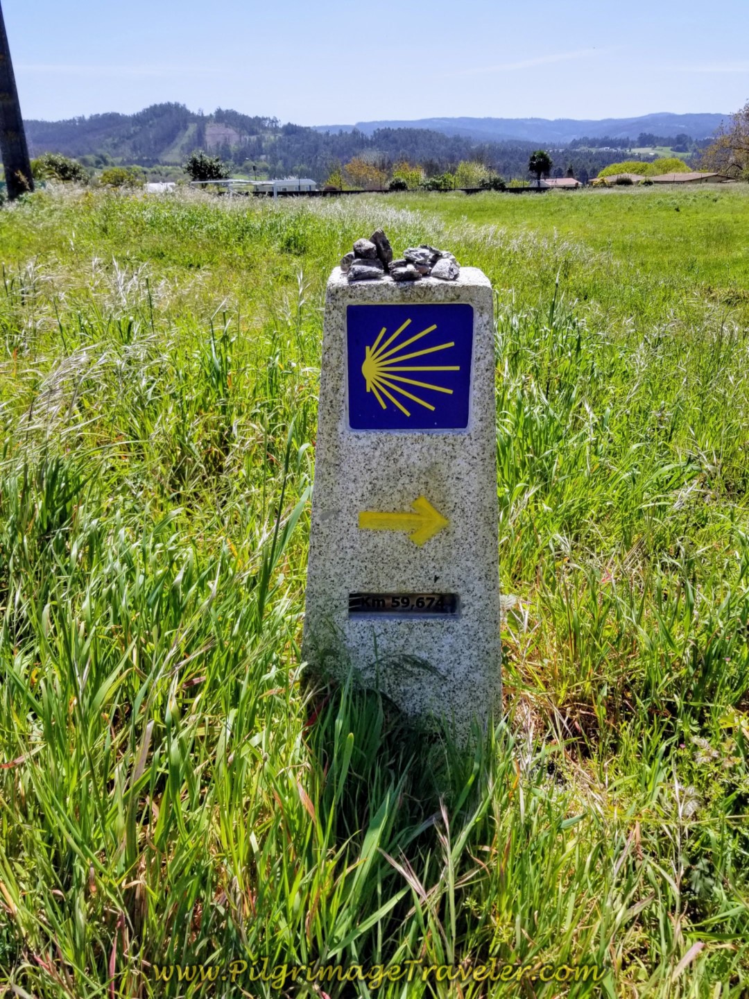 Kilometer Marker 59.7 in the Galician Countryside on day five of the Camino Inglés
