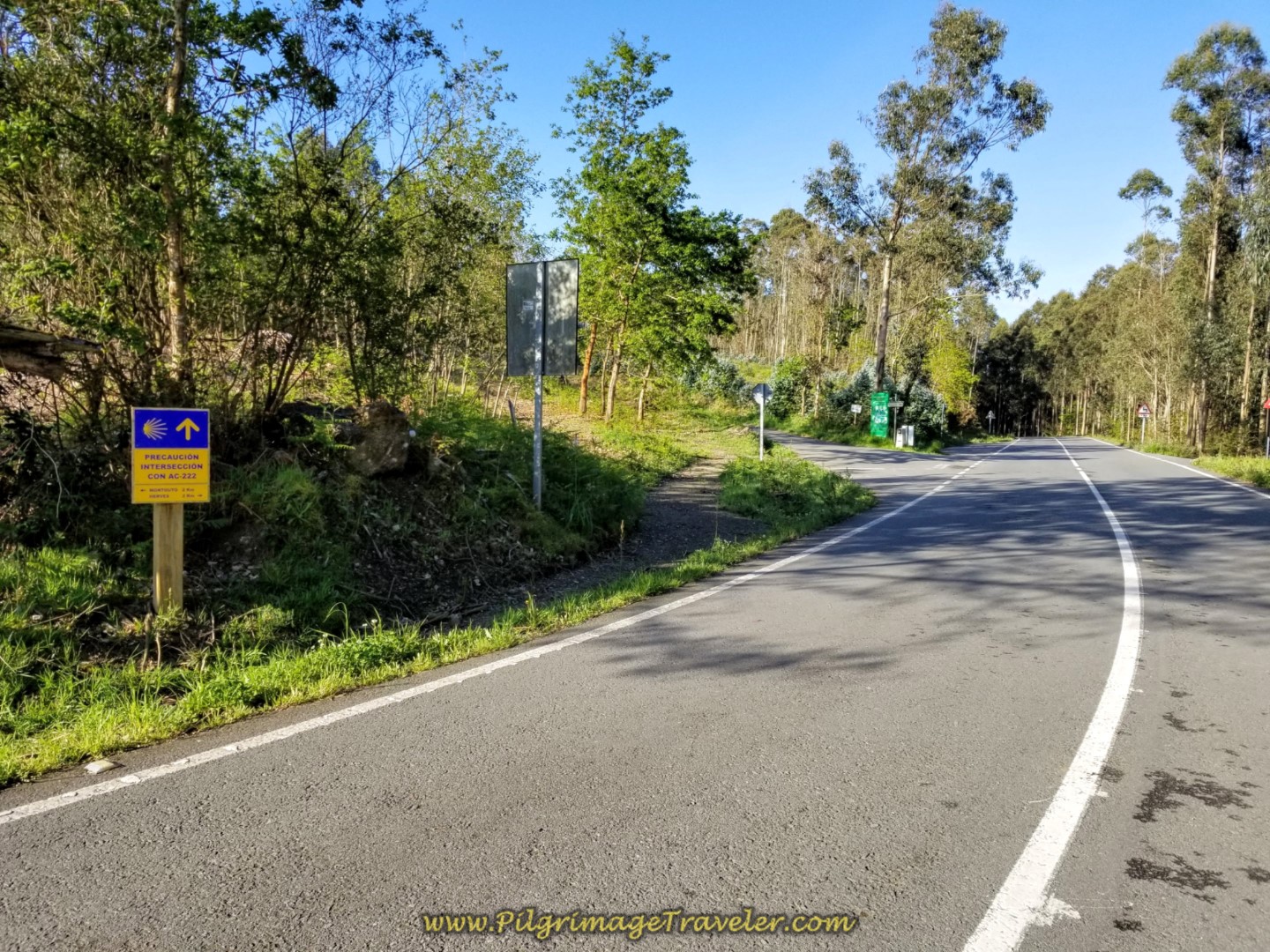 Turn Left at Green Information Board Ahead on day two of the La Coruña Arm of the Camino Inglés
