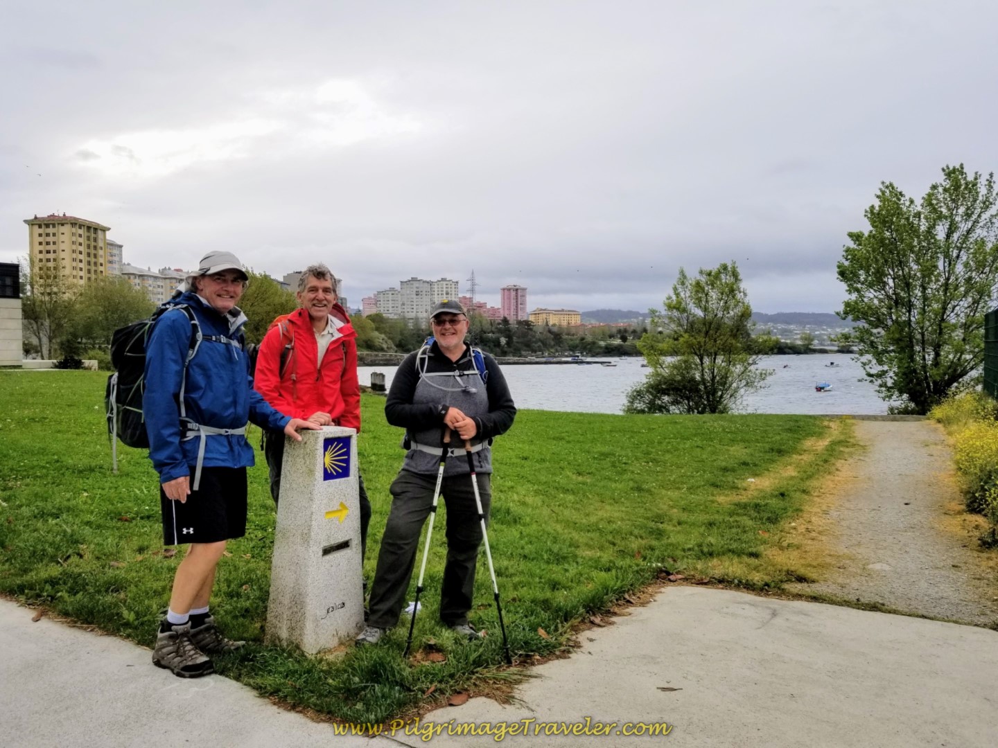 Rob, Rich and Steve at the Right Turn Onto Waterfront Pathway on day one of the Camino Inglés