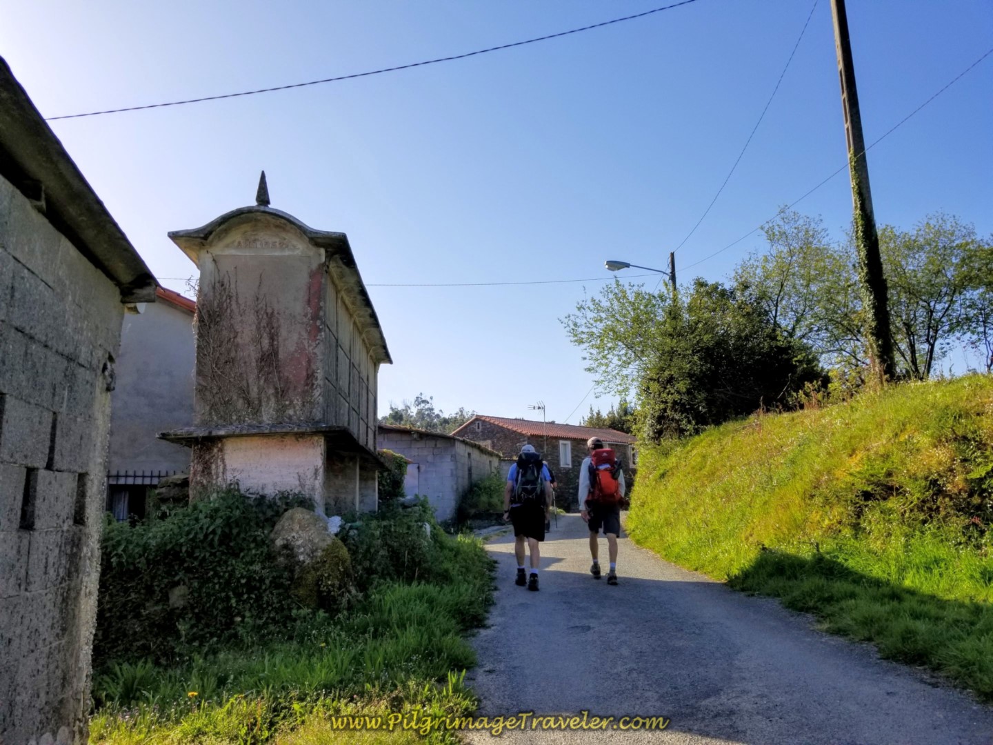 Rob and Rich Pass Horreo, Walking Through Vao on day six of the Camino Inglés