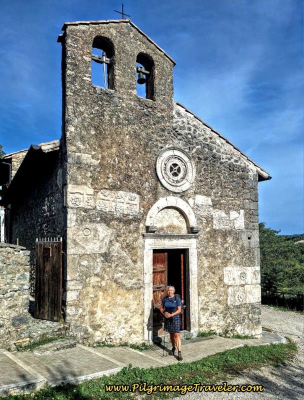 Way of St. Francis: Day Twenty, Poggio San Lorenzo to Ponticelli - Elle at the Chiesa di San Martino in Poggio Moiano