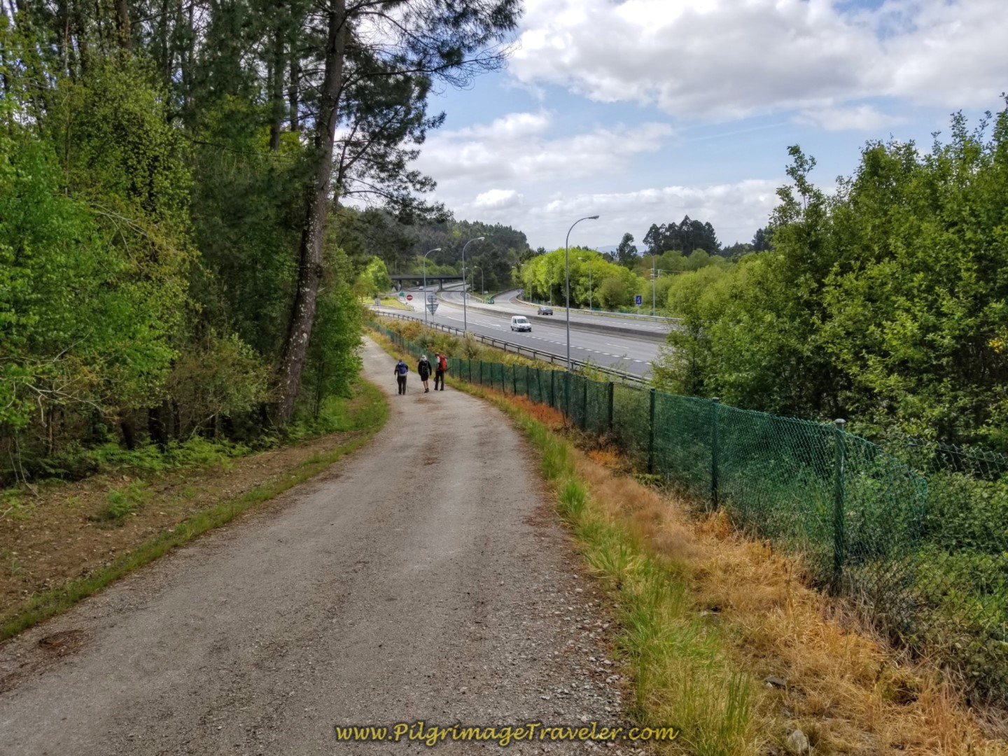 Walk on Frontage Lane by the E-1 on day three of the Camino Inglés