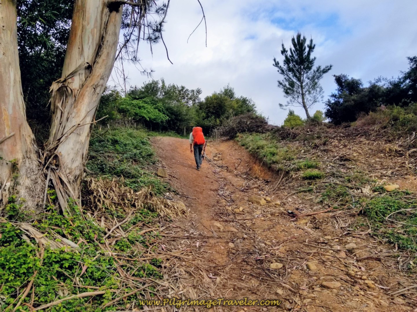 Negotiating a Steep Section on Muddy Dirt Road on day eighteen on the Central Route of the Portuguese Camino