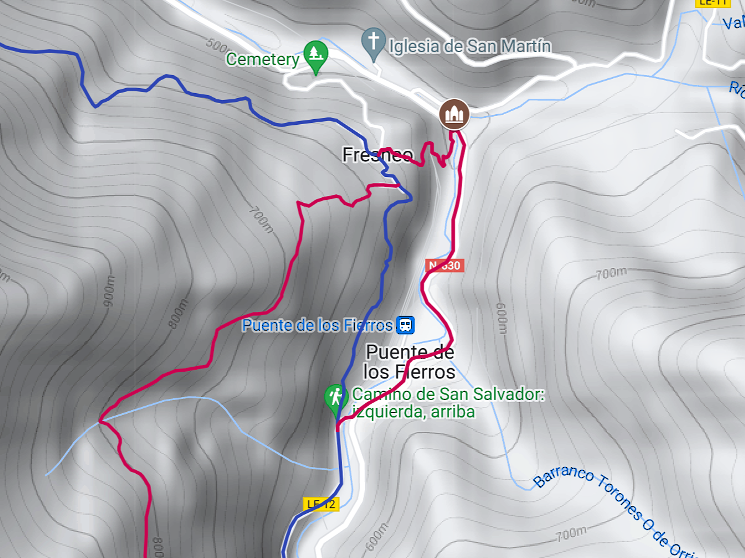 Map of Alternative Route to San Bartolomé