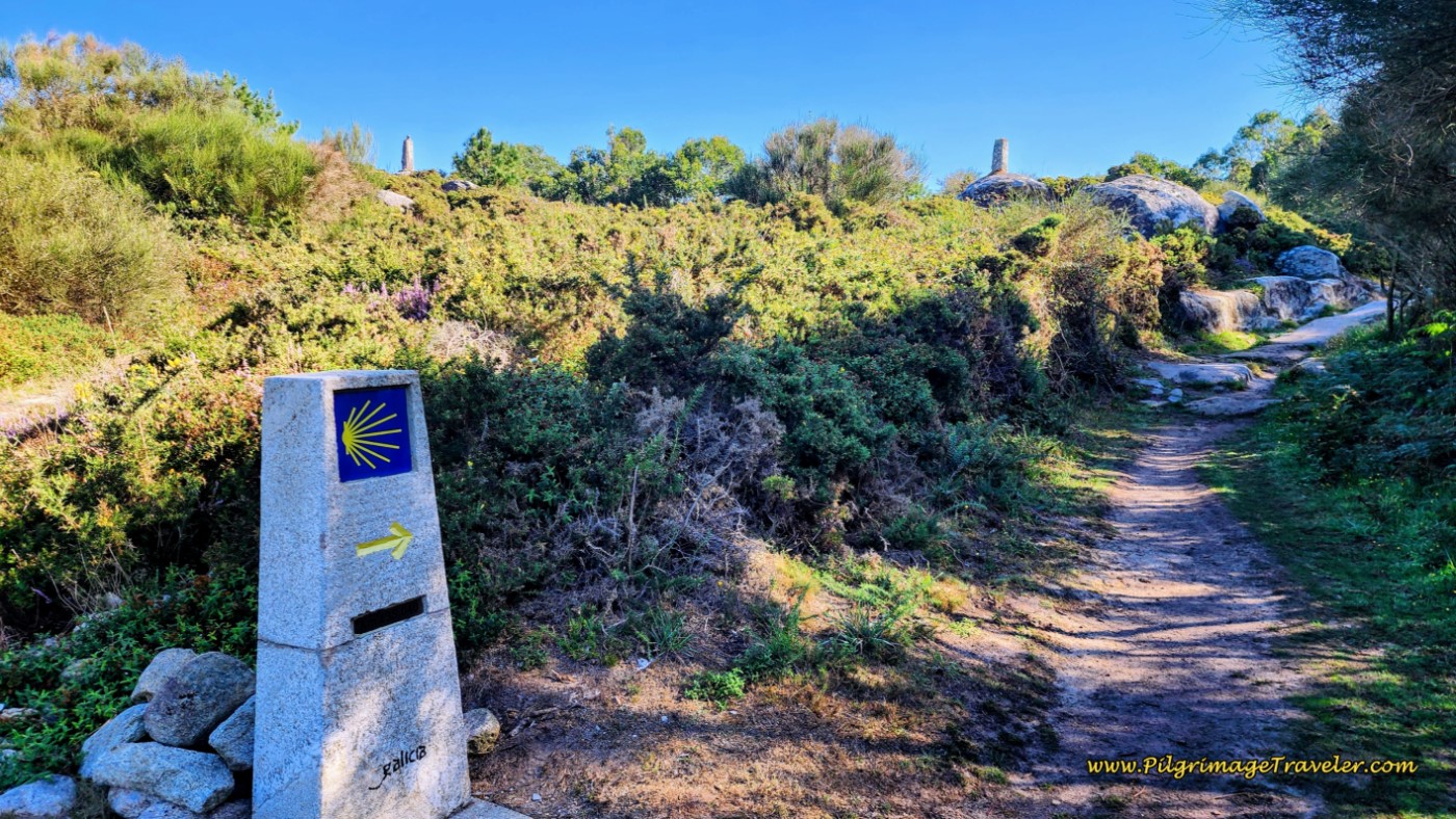 The summit is Ahead at the Obelisks on day twenty of the Portuguese Way, Coastal Route The Summit is Ahead at the Obelisks