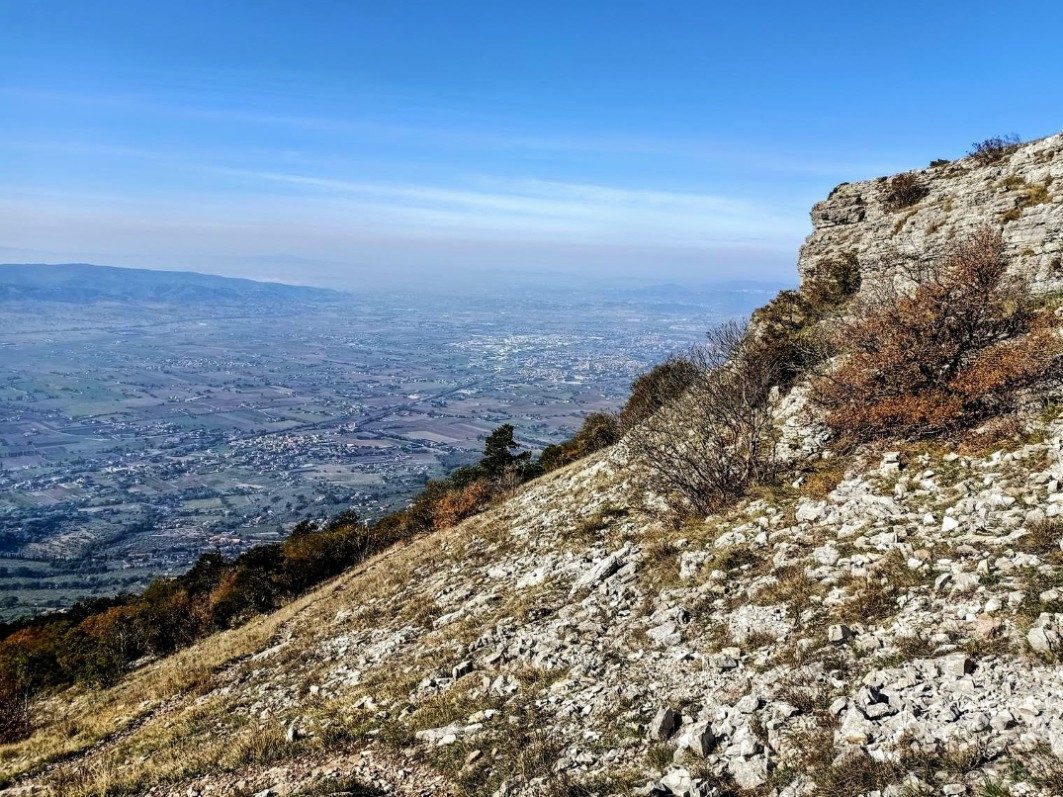 Way of St. Francis: Day Eleven, Assisi to Spello, A Look Back at the Trail Under the Ridgetop