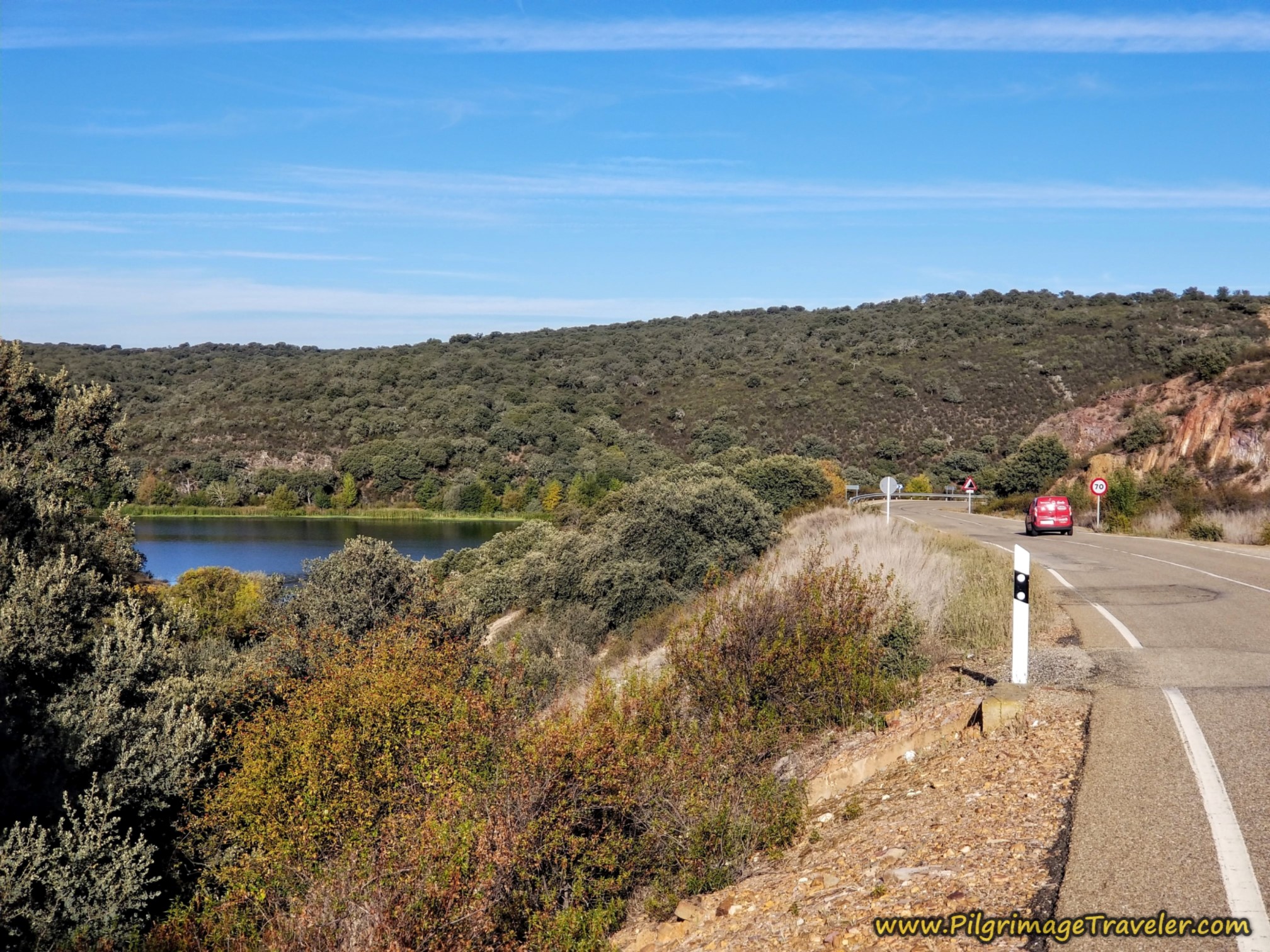 Turn Left Onto the ZA-123, Esla River in Sight on the Camino Sanabrés from Granja de Moreruela to Tábara