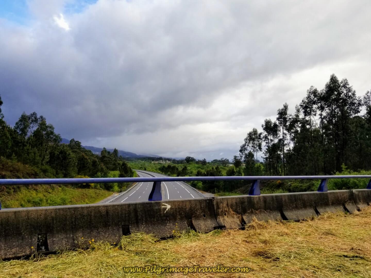 Crossing Over the Autopista del Atlántico, E-1 on day twenty on the central route of the Portuguese Camino