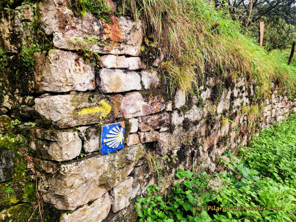 Waymark on Wall Just Before Entering Olloniego Waymark on Wall Just Before Entering Olloniego