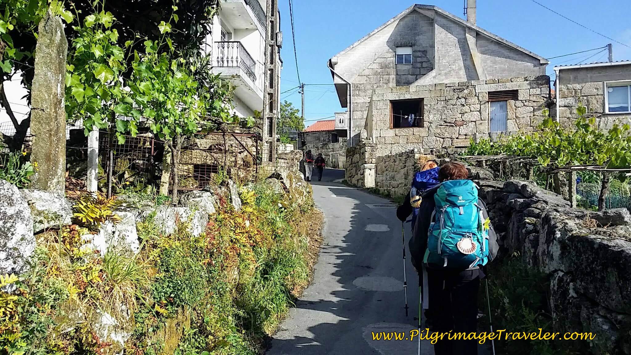 Pilgrims Climbing Up Concello Street in Arcade, day twenty-two on the Camino Portugués