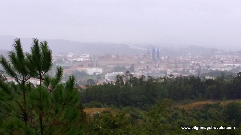 View of Cathedral, Santiago de Compostela from the top of Monte Pedroso, Galicia, Spain.