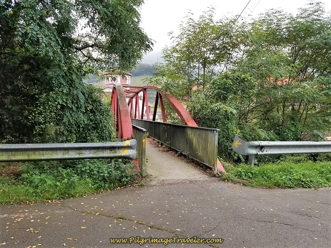 Cross the Río Lena on Footbridge Cross the Río Lena on Footbridge