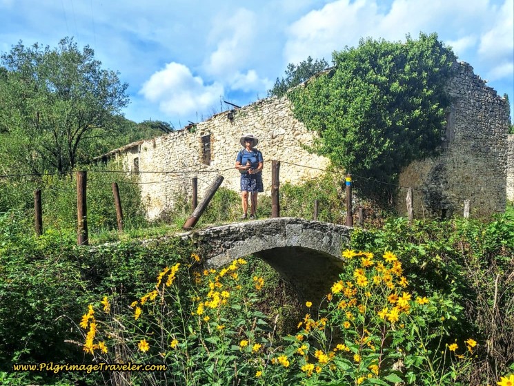 Way of St. Francis: Day Twenty, Poggio San Lorenzo to Ponticelli - Elle at the Medieval Bridge near Poggio Moiano