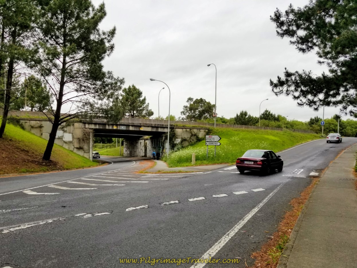 Stay on Avenida do Mar and Walk Under Bridge on day one of the Camino Inglés Stay on Avenida do Mar and Walk Under Bridge on day one of the Camino Inglés