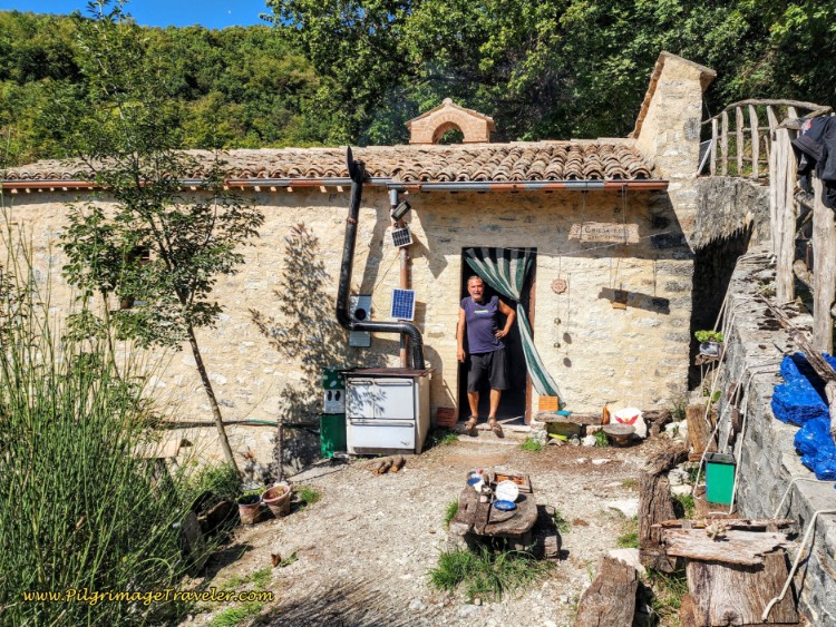 Way of St. Francis: Day Fifteen, Spoleto to Macenano - Resident Mario at the Chiesa di Sant'Antonio Abate