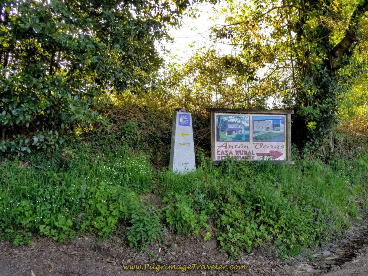 Sign to Casa Rural Antón Veiras at 31.25 Kilometer Marker on day seven of the Camino Inglés