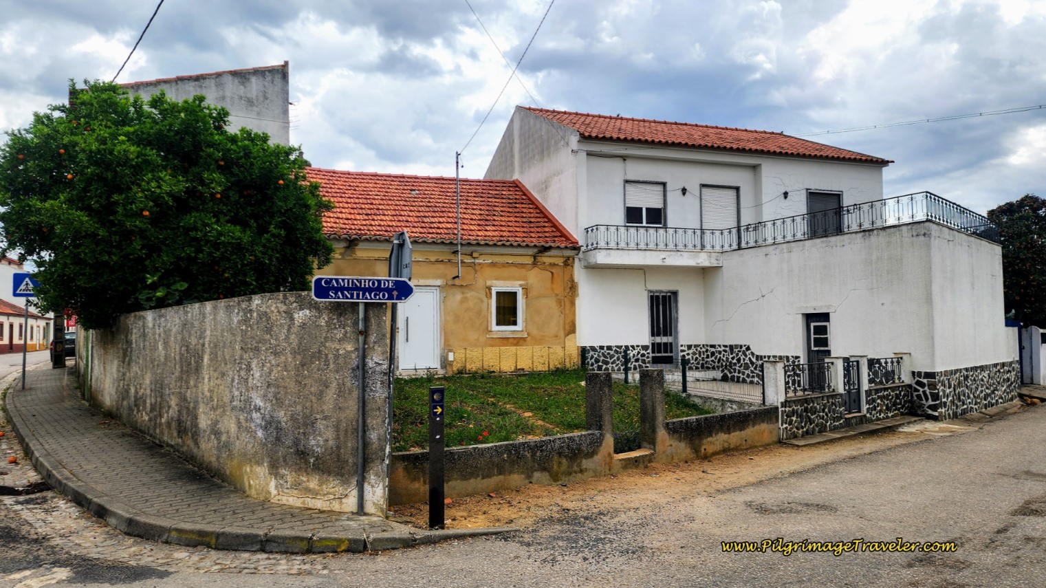 Turn Right at Blue Camino de Santiago Sign