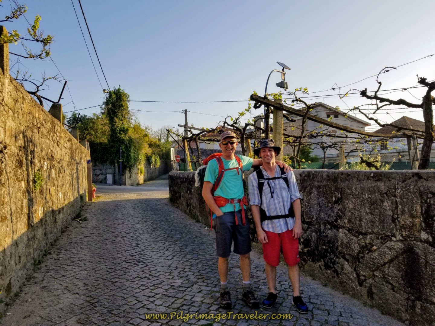 Rich and Matt Upon Entering Vilarinho, Portugal on the Central Route of the Camino Portugués