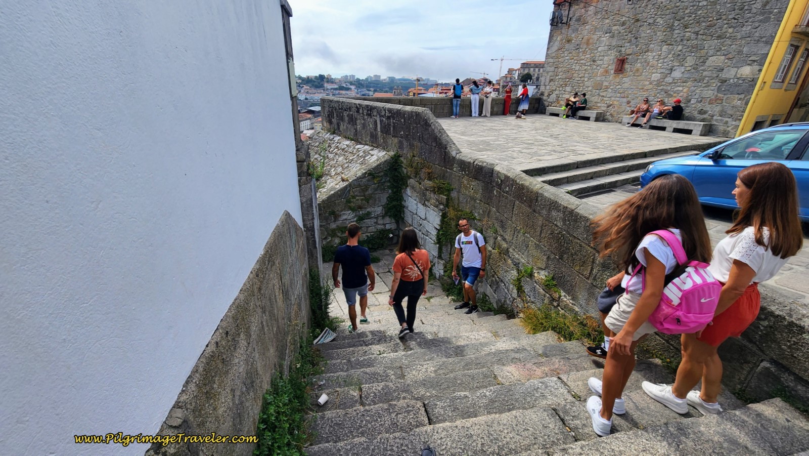 Past the Pelican Fountain and Down the Stairs