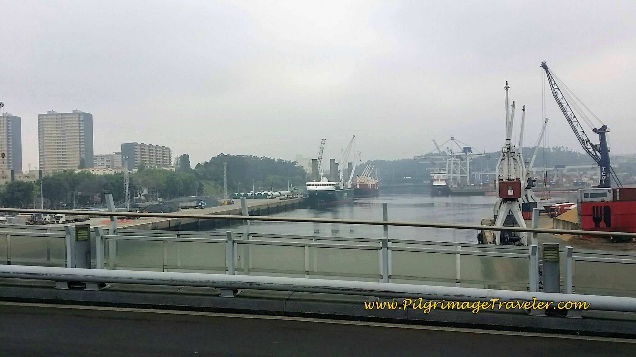 The Busy Matosinhos Docks of the Rio Leça on day fifteen of the Portuguese Way on the Senda Litoral