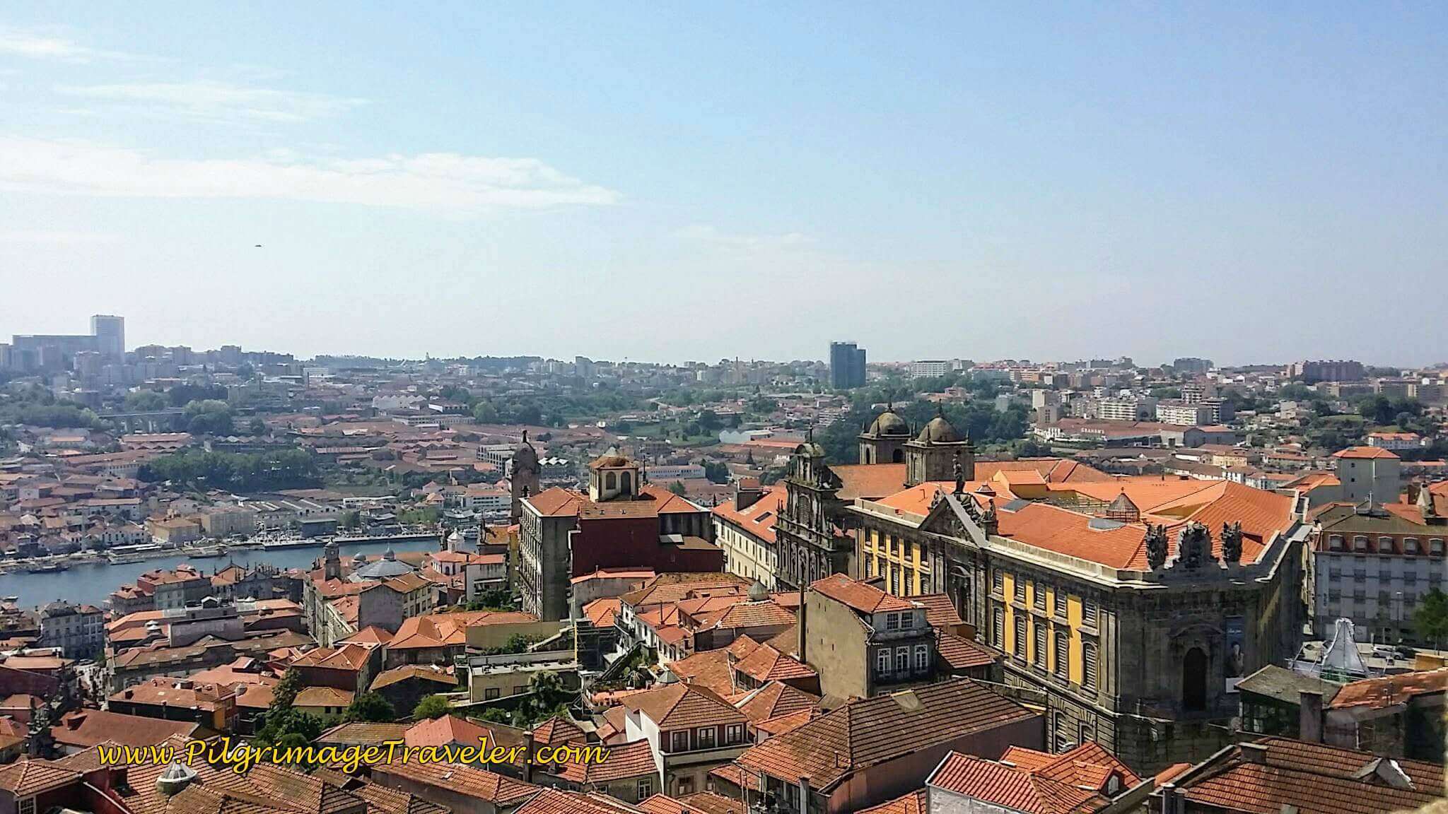 View Southwest of Gaia and the Douro River from the Clérigos Tower in Porto, Portugal