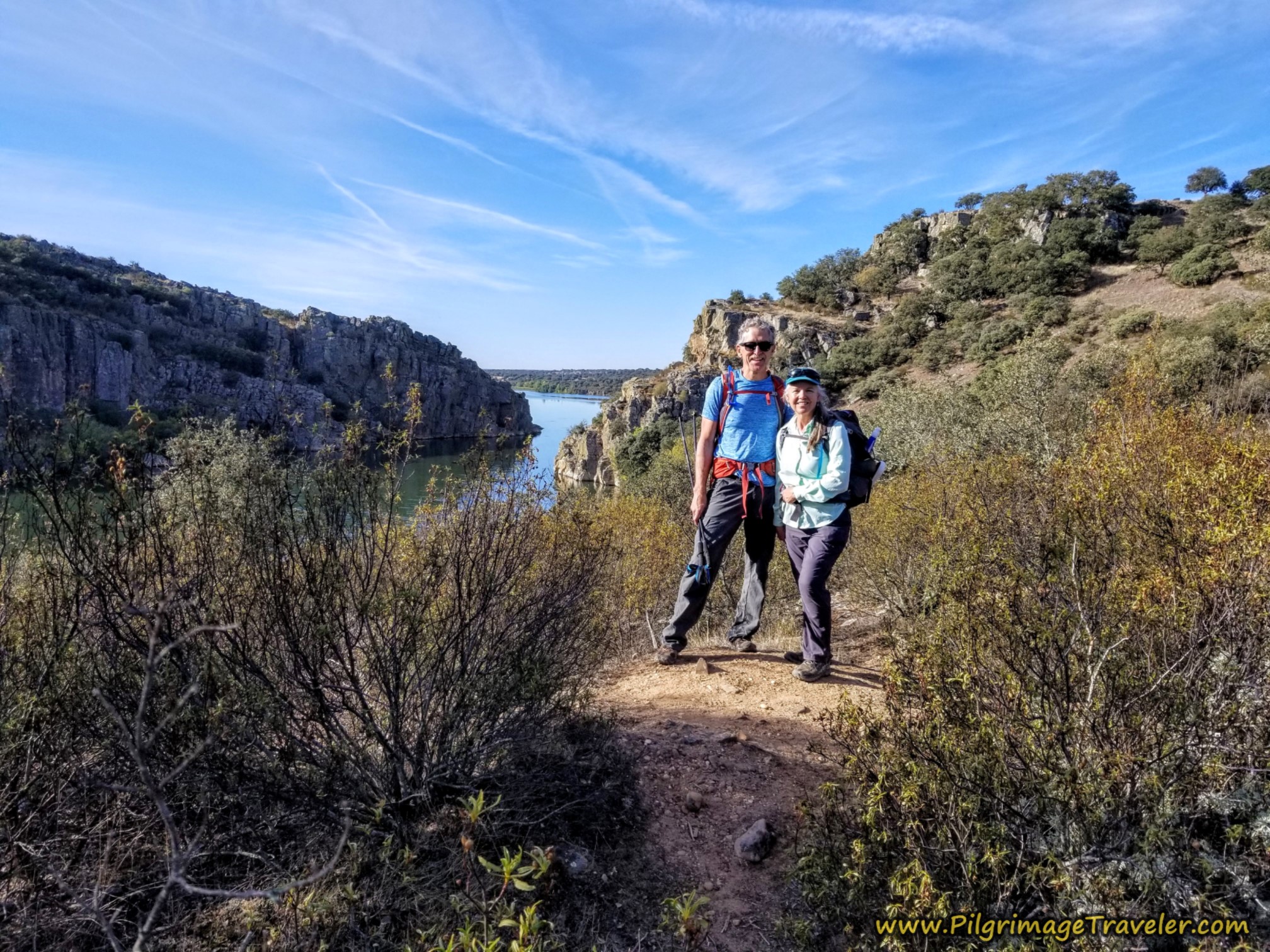 Rich and Elle at Esla River Viewpoint on the Camino Sanabrés from Granja de Moreruela to Tábara
