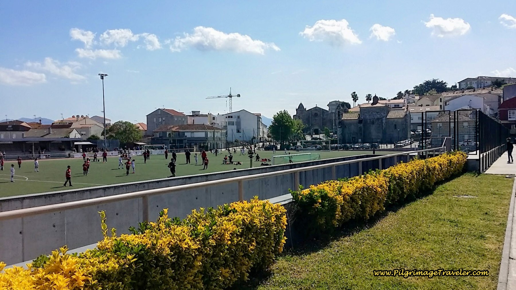 Landmark Soccer Field in Baiona on day twenty, Camino Portugués da Costa Landmark Soccer Field in Baiona, Day Twenty, Senda Litoral, Camino Portugués