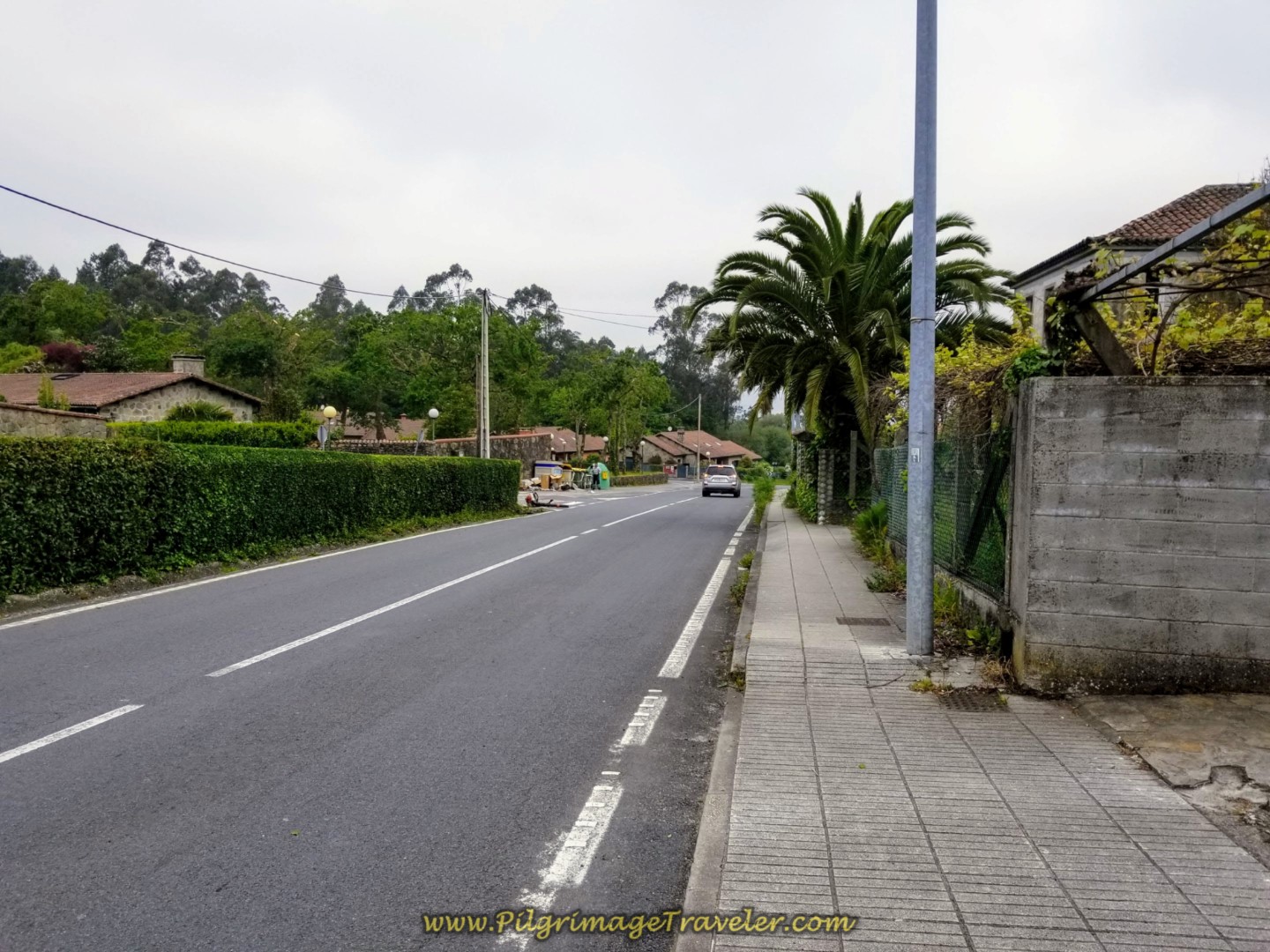 Walking Along the AC-453 on day one of the Camino Fisterra