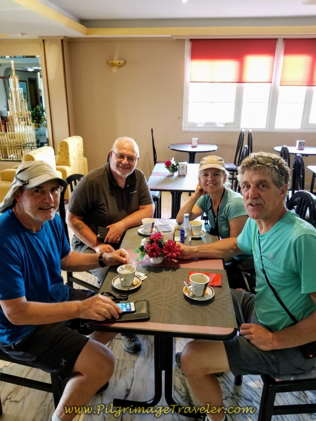 Friends at the Café Bar Hotel Castro on day eight of the Camino Inglés Friends at the Café Bar Hotel Castro on day eight of the Camino Inglés